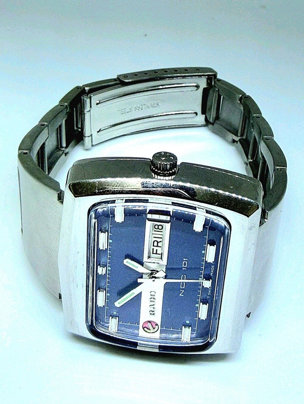 Rado NCC 101 Blue Dial Stainless Steel Watch Vintage 1970s